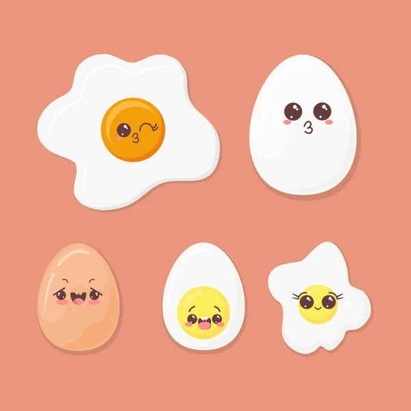 Emocionální Obrázky Kreslených Vajec Hnědém Pozadí — Stockový vektor