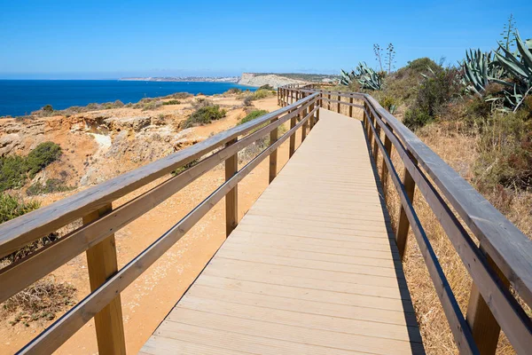 Beautiful Coastal Landscape Lagos Ponta Piedade Wooden Boardwalk Portugal Landscape — Stock Photo, Image
