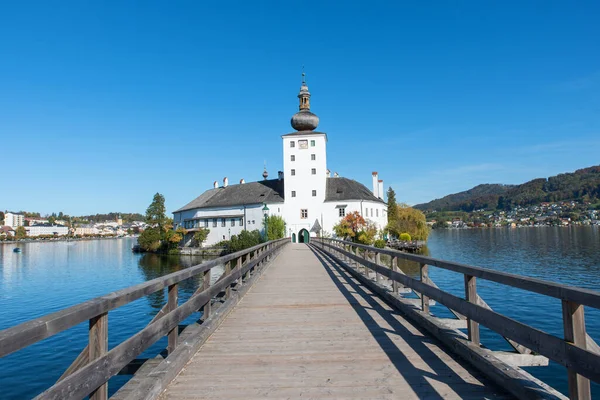 Bridge Ort Castle Lake Traunsee Tourist Destination Gmunden Salzkammergut Austria — Stock Photo, Image