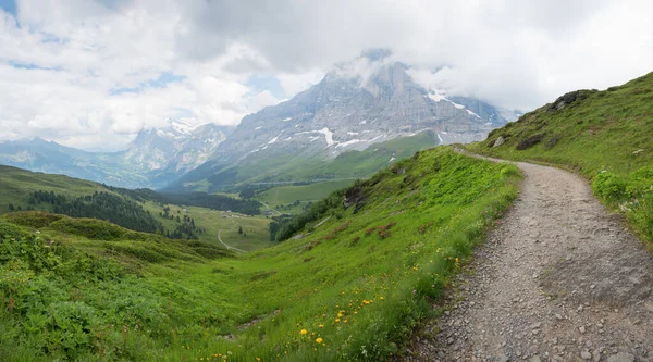 Alpská Stezka Kleine Scheidegg Švýcarské Alpy Vrcholy Hor Mracích — Stock fotografie