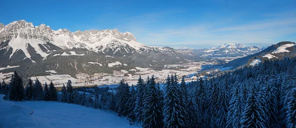 Vinter Landskap Wilder Kaiser Berg Till Ellmau Turistort Astrien Tirol — Stockfoto