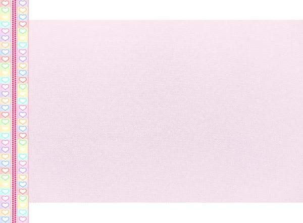 Licht Roze Stof Textuur Strepen Met Kleurrijke Harten Rozen Linkerkant — Stockfoto