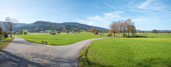 Cycle route Auer Weitmoos, Bad Feilnbach, green landscape upper bavaria