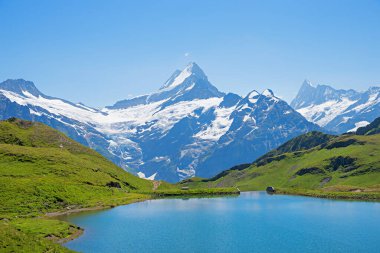 Bachalpsee Gölü 'nden Schreckhorn ve Finsteraarhorn Dağı' na, Bernese Alpleri 'ne. Yürüyüş hedefi İsviçre.
