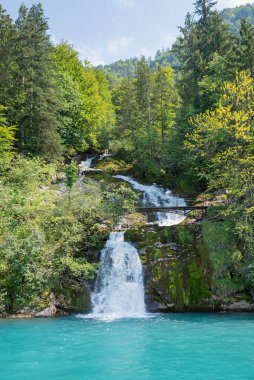 waterfall into turquoise lake Brienzersee, Giessbachfall switzerland, Bernese Oberland. small bridge. clipart