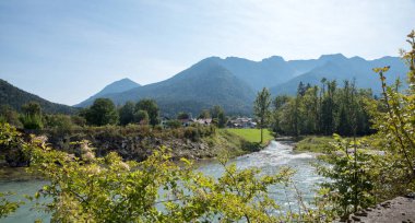 Loisach river and mountain view, Estergebirge alps, landscape near Eschenlohe, upper bavaria clipart