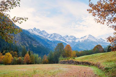 Stillachtal Vadisi ve allgau Alpleri manzarası turizm beldesi Oberstdorf yakınlarındaki güzel sonbahar manzarası Fellhorn Dağı yürüyüş alanı..
