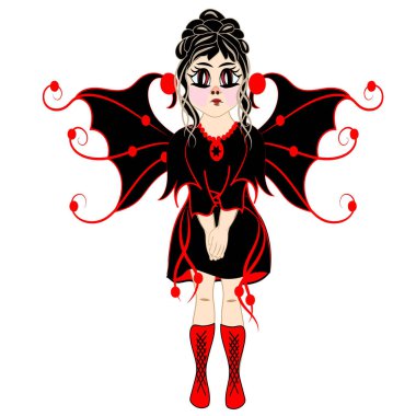 Siyah kanatlı şirin, soyut fantezi perisi..