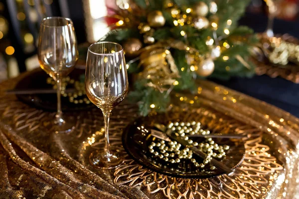 Beautiful Table Setting Christmas Decorations Living Room — Stock Photo, Image