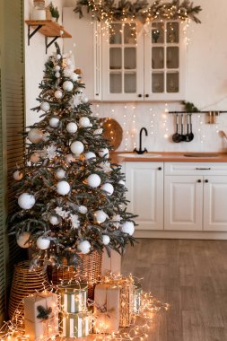 Ada, Lavabo, Yeni Lüks Ev Dolapları Noel Stili Dekorasyonlu Modern Mutfak