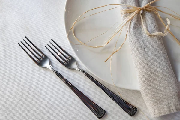 stock image Decorated cutlery and plate on the table