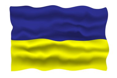 Beyaz arka planda Ukrayna bayrağının gerçekçi temsili. Ukrayna 'nın ulusal bayrağı rüzgarda dalgalanıyor, haysiyet ve özgürlük gününü tasvir ediyor, Anayasa Günü, Ulusal Bayrak Günü