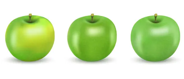 Beyaz arka planda izole edilmiş gerçekçi yeşil elmaların vektör çizimi. Reklam, baskı, afiş, poster, ambalaj için kullanılabilir. Eps 10.