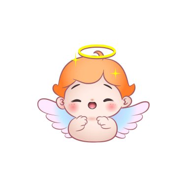 Halesi ve kanatları olan gülümseyen bir bebek meleğin vektör grafikleri