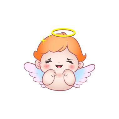 Halesi ve kanatları olan neşeli bir bebek meleğin vektör grafikleri