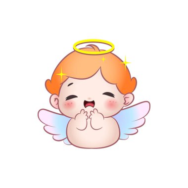 Ürkek, korkmuş, halesi ve kanatları olan bir bebek meleğin vektör grafikleri.