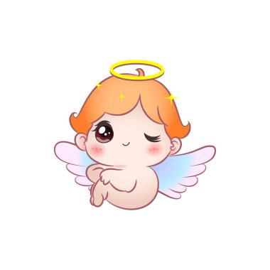Şefkatli, utangaç, haleli ve kanatlı bir bebek meleğin vektör grafikleri