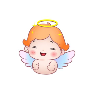 Halesi ve kanatları olan gülen bir bebek meleğin vektör grafikleri