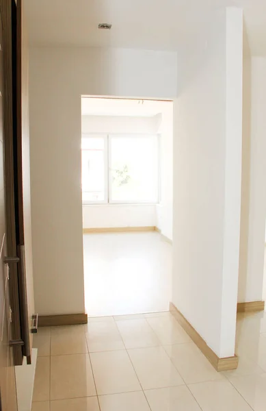 Design Apartment White Walls Yellow Floor Transparent Large Windows — Stock Photo, Image
