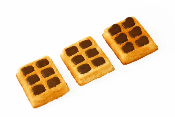 Baked Sweet Square Belgian Waffles Chocolate Filling White Background — Stock Photo, Image