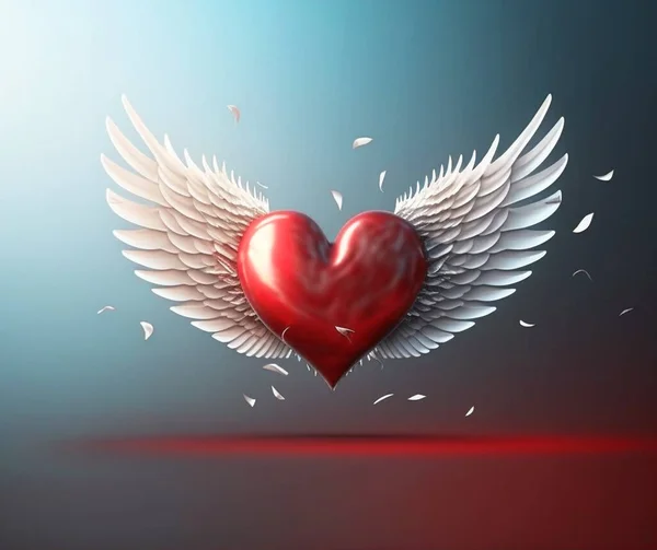 A red heart with white wings on a blue background. Generative AI, generative artificial intelligence