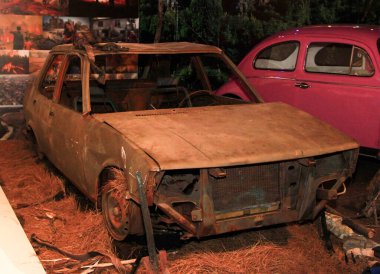 An old rare passenger car burned down