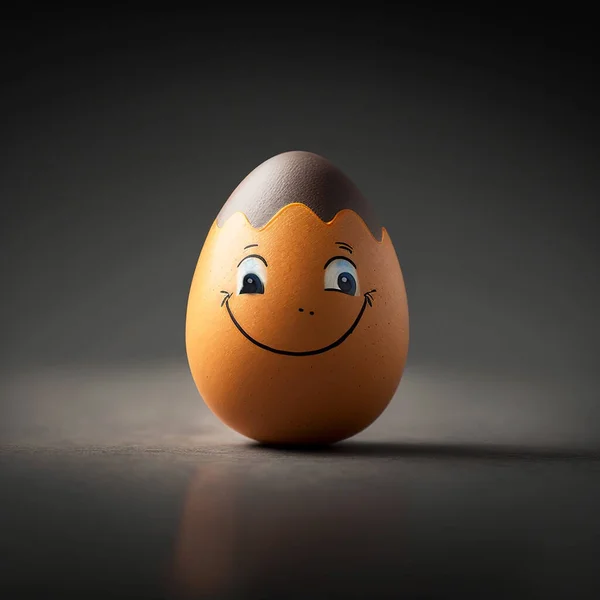 A yellow Easter egg with a happy face, eyes and a smile.