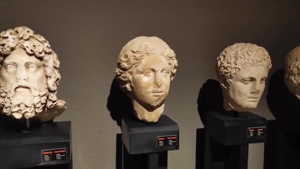 Antalya Turkey May 2023 Ancient Antique Marble Sculptures People Heads — Stock Video