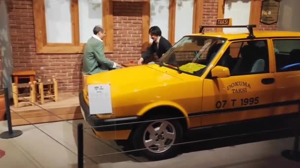 Antalya Turkey June 2023 Old Vintage Yellow Taxi Car Passenger — Stock Video