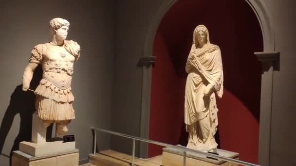 Antalya Türkiye Haziran 2023 Eski Antik Roma Mermer Heykelleri Kadın — Stok video