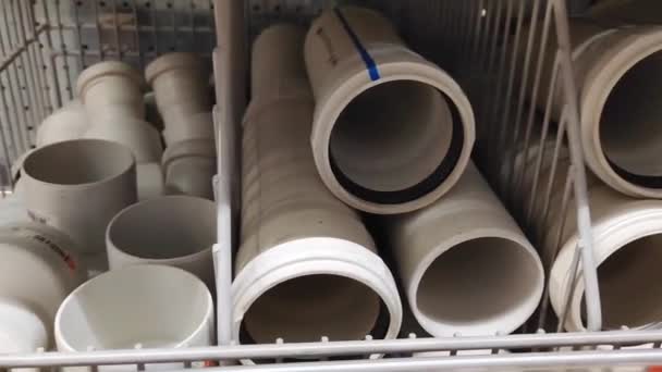 Antalya Turquía Junio 2023 Tubos Alcantarillado Plástico Gris Escaparate — Vídeos de Stock