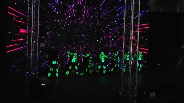 Antalya Turkey July 2023 Dancers Glowing Neon Costumes Dark Stage — Stock Video