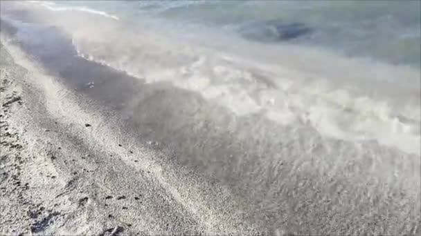 Grauer Und Weißer Vulkanischer Sand Und Klares Seewasser — Stockvideo