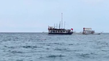 Zevkli yatlar ve ufuktaki mavi denizde tekneler