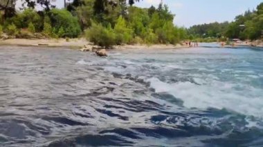 Temiz su ve hızlı akan bir dağ nehri. Pahalı bir orman bölgesinde.