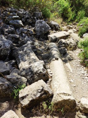 Eski şehrin antik taş kalıntıları, pitoresk bir orman bölgesinde.