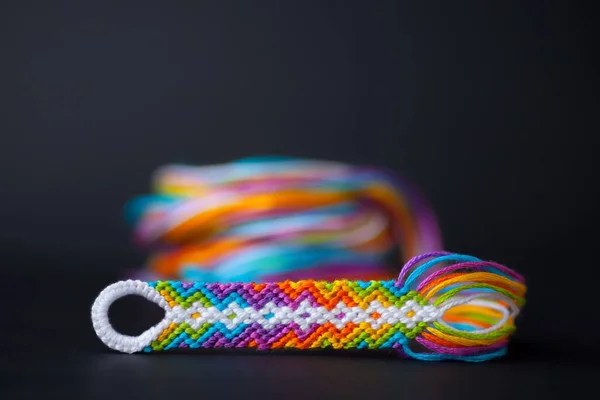 Friendship Bracelet Process Being Made Beautiful Blurry Background Royalty Free Stock Images