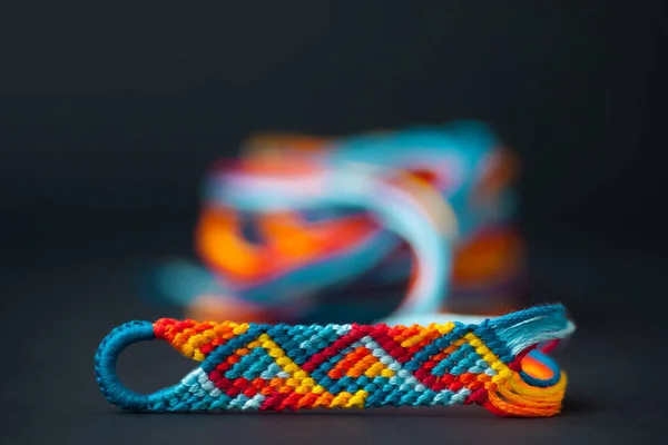 Friendship Bracelet Process Being Made Beautiful Blurry Background Royalty Free Stock Images