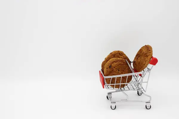 Oatmeal Cookies Basket Store White Background — Fotografia de Stock