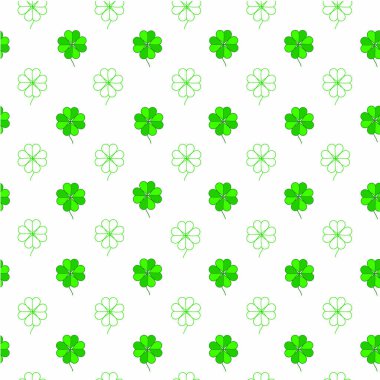 Pattern of green clover leaves for printing, trefoil, four-leaf clover