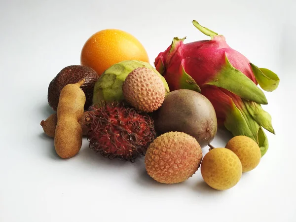 Exotic fruits, delicious ripe fruits from different countries, set of fruits
