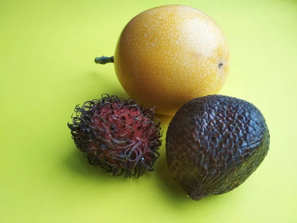 Exotic fruits, delicious ripe fruits from different countries, set of fruits