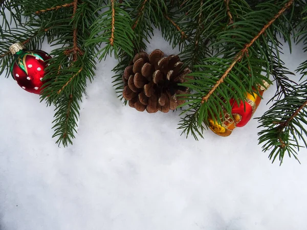 Kerstboom Met Kerstversiering Achtergrond Afbeelding Vakantie Groeten — Stockfoto