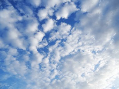 Mavi gökyüzünde saydam bulutlar, güneşli bir günde sirrus bulutları.