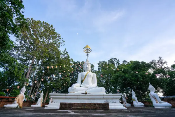 Große Weiße Buddha Statue Auf Dem Berg Für Thailänder — Stockfoto