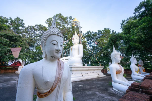 Estátua Branca Grande Buda Vista Aérea Montanha Para Visita Tailandesa — Fotografia de Stock