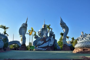 Sisaket, Thailand, Wat Traisamakkee (Nak Island, Badal City), Pho Si Suwan District, Sisaket Province. January 16, 2025. Ancient Naga Or Antique Naka Statue Of Wat Traisamakkee (Nak Island, Badal City) clipart