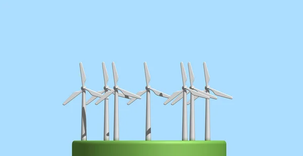 Набор Ветряных Турбин Зеленой Поверхности Концепция Зеленой Возобновляемой Устойчивой Энергетики — стоковое фото