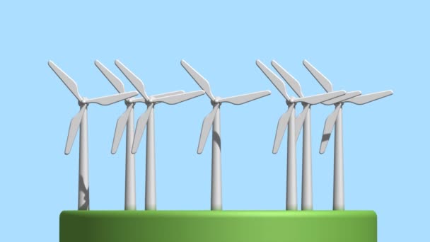 Набір Вітрових Турбін Працюють Зеленій Поверхні Концепція Зеленої Чистої Відновлюваної — стокове відео