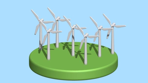 Set Turbine Eoliche Funzione Una Superficie Verde Concetto Energia Verde — Video Stock
